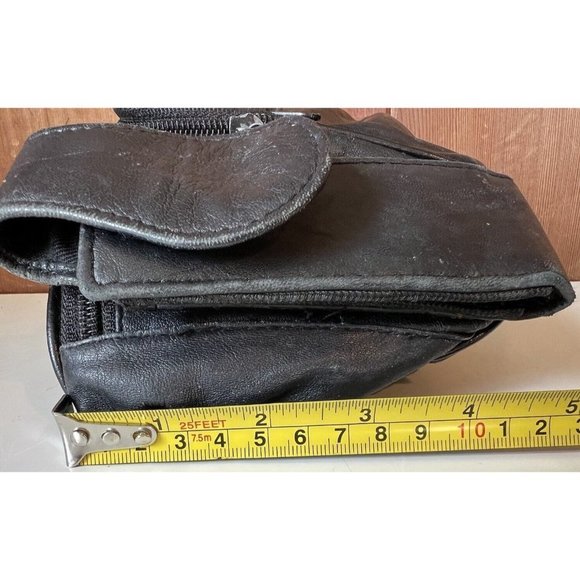 Fanny Pack Travel Waist Bag Black Leather - Picture 7 of 8